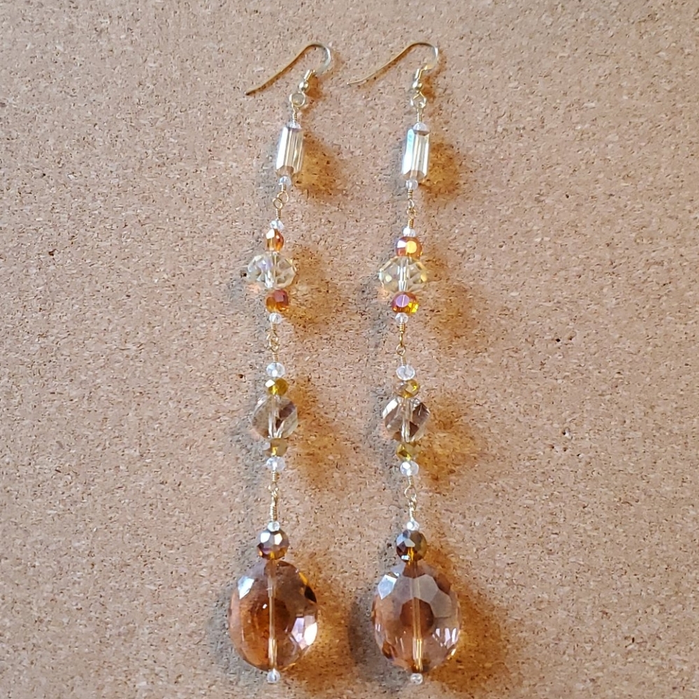 Hand Made Peach Crystal Earrings